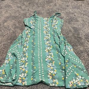 Light green floral summer spaghetti strap dress